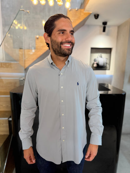 Camisa Polo R.L hombre Performance Gris Caballo Azul