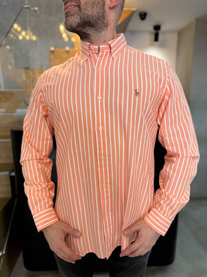 Camisa Polo R.L hombre Oxford Cuadros Naranja Pastel Con Blanco Caballo Multicolor