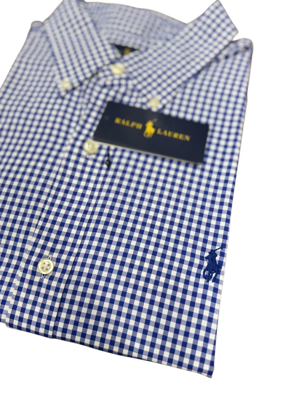 Camisa Polo R.L hombre Algodón Cuadros Azules Caballo Azul