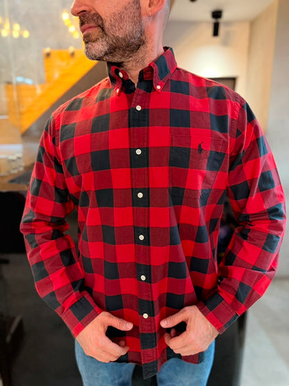 Camisa Polo R.L hombre Oxford Leñadora Caballo Negro