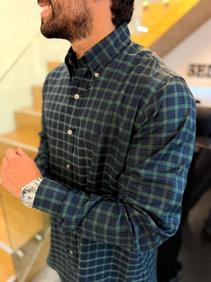 Camisa Polo R.L hombre Algodón Cuadros Azules Caballo Azul