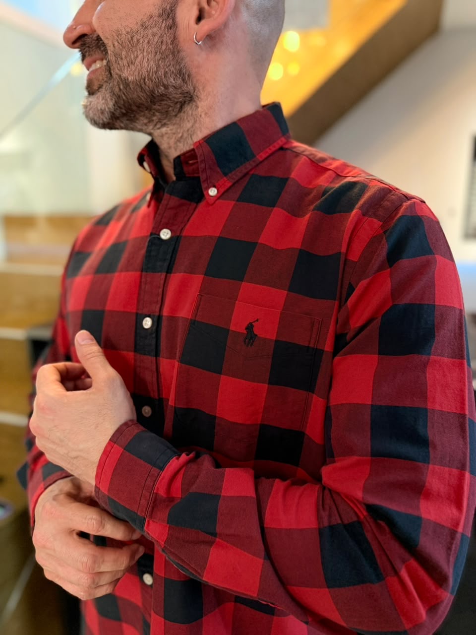 Camisa Polo R.L hombre Oxford Leñadora Caballo Negro