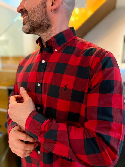 Camisa Polo R.L hombre Oxford Leñadora Caballo Negro