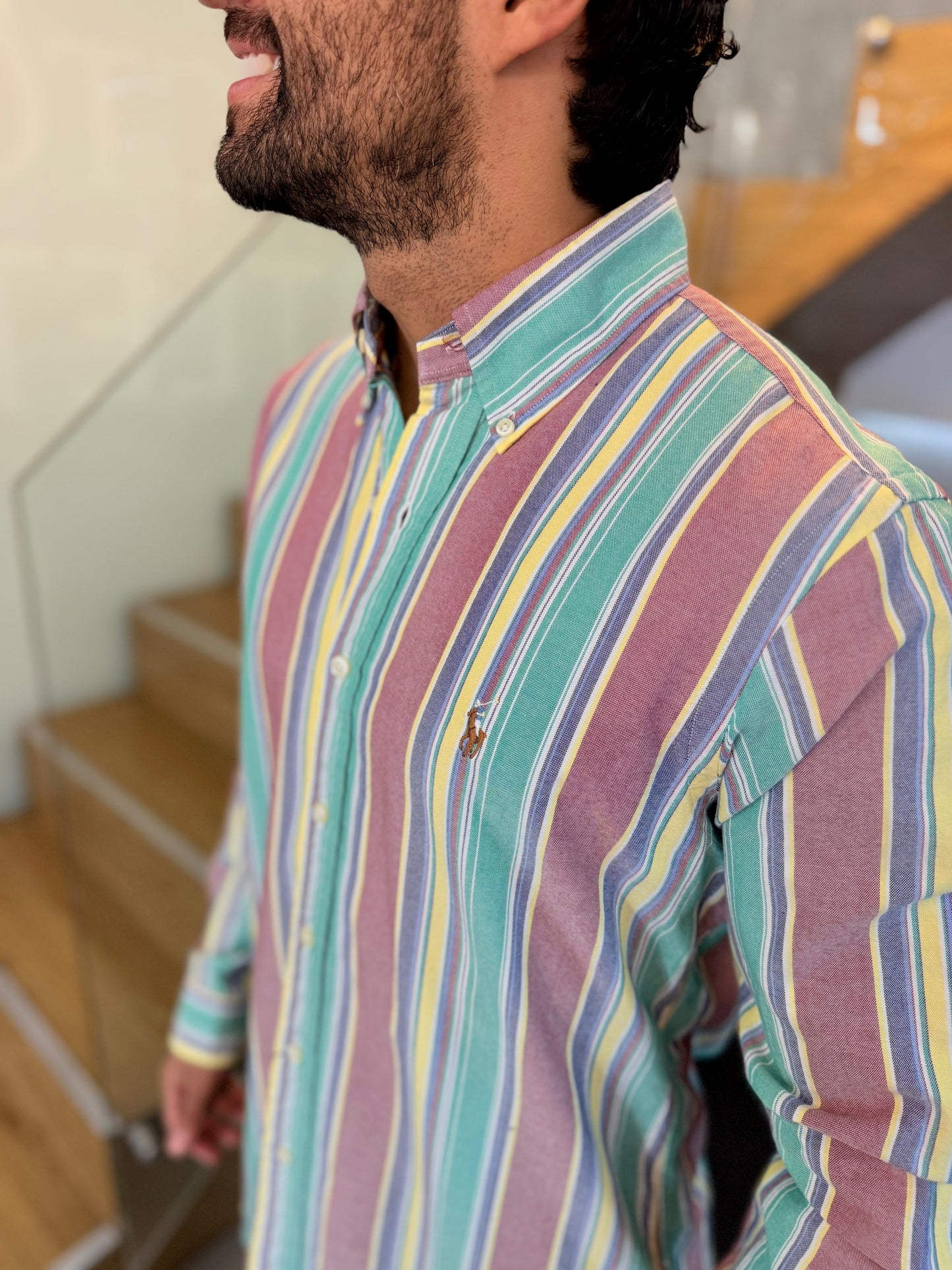 Camisa Polo R.L hombre Oxford Rayas Colores Caballo Multicolor