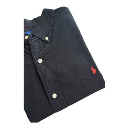 Camisa Polo R.L hombre Oxford Negra Caballo Rojo