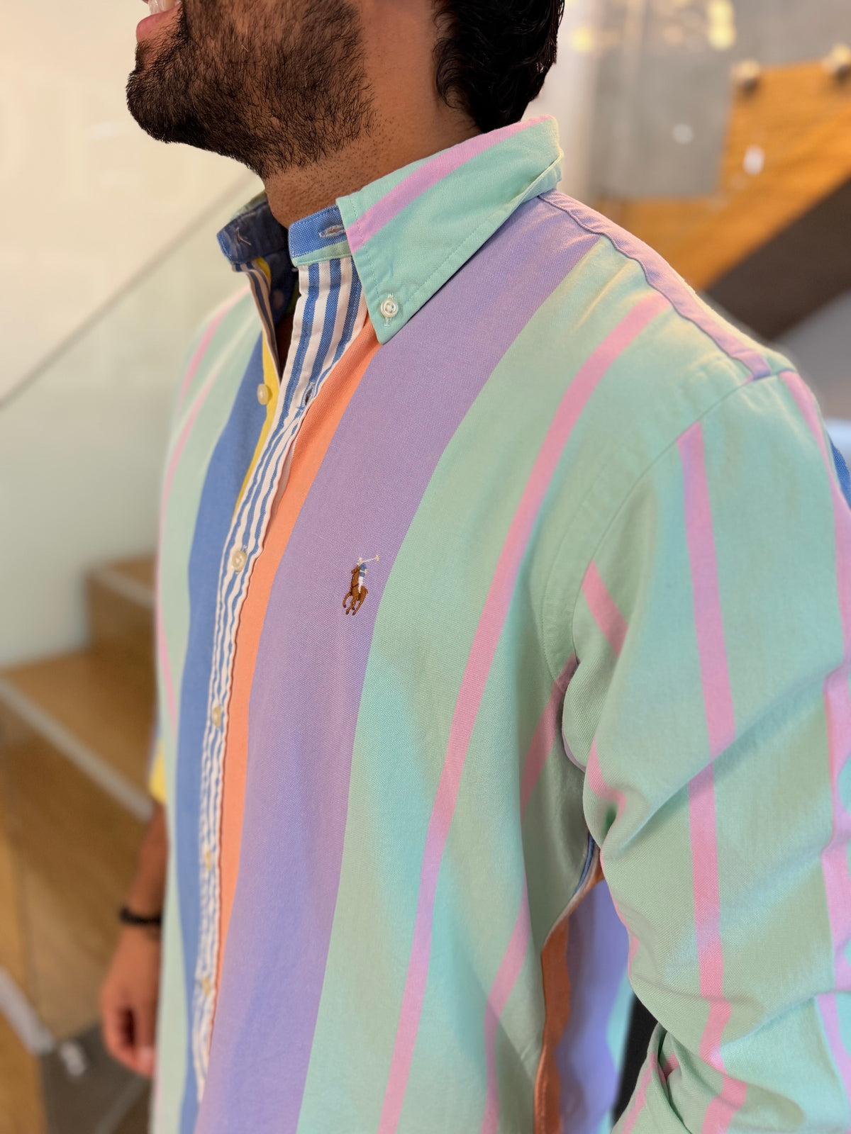 Camisa Polo R.L hombre Oxford Custom Fit Rayas Colores Caballo Multicolor