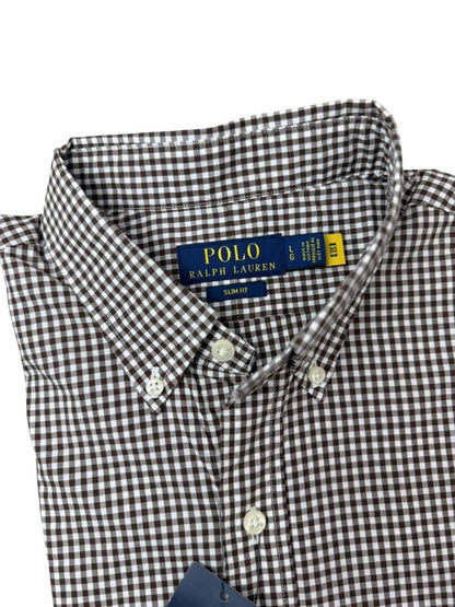 Camisa Polo R.L hombre Algodón Slim Fit Cuadros Cafés Caballo Azul