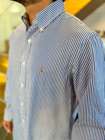 Camisa Polo R.L hombre Algodón Rayas Azules Con Blanco Caballo Multicolor