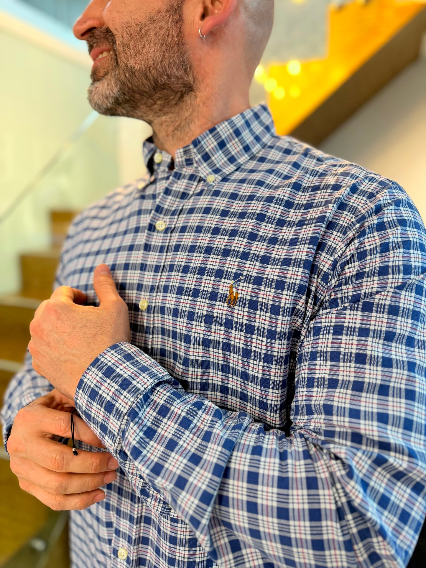 Camisa Polo R.L hombre Oxford Cuadros Azules Oscuros Caballo Multicolor