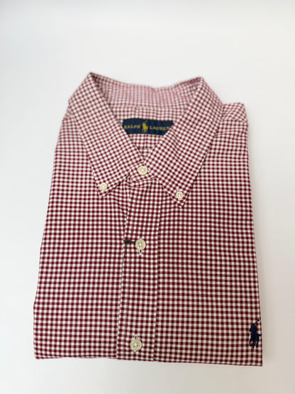 Camisa Polo R.L hombre Oxford Cuadros Vinotinto Caballo Azul