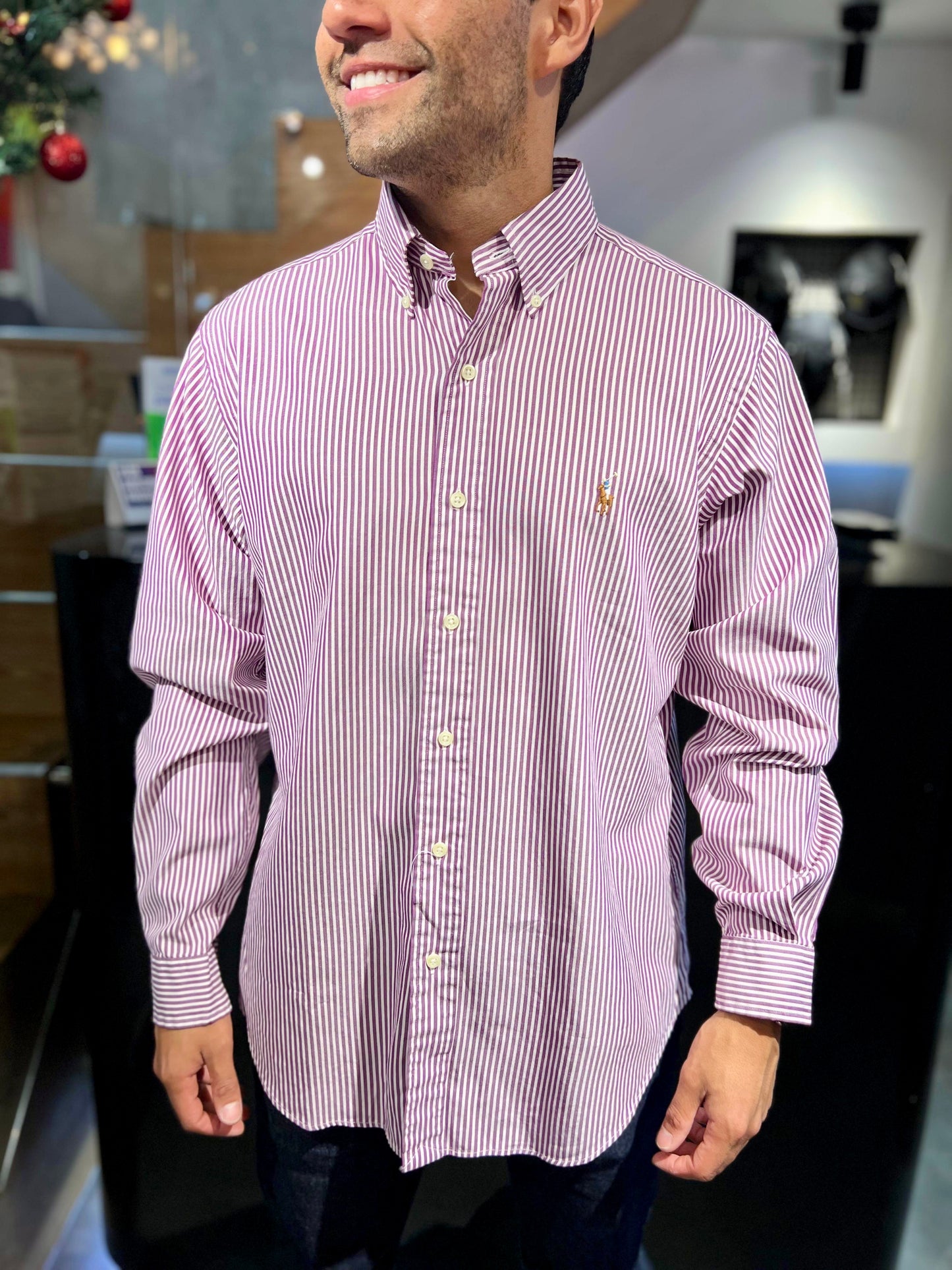 Camisa Polo R.L hombre Algodón Rayas Moradas