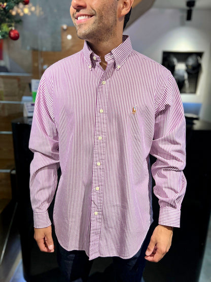 Camisa Polo R.L hombre Algodón Rayas Moradas