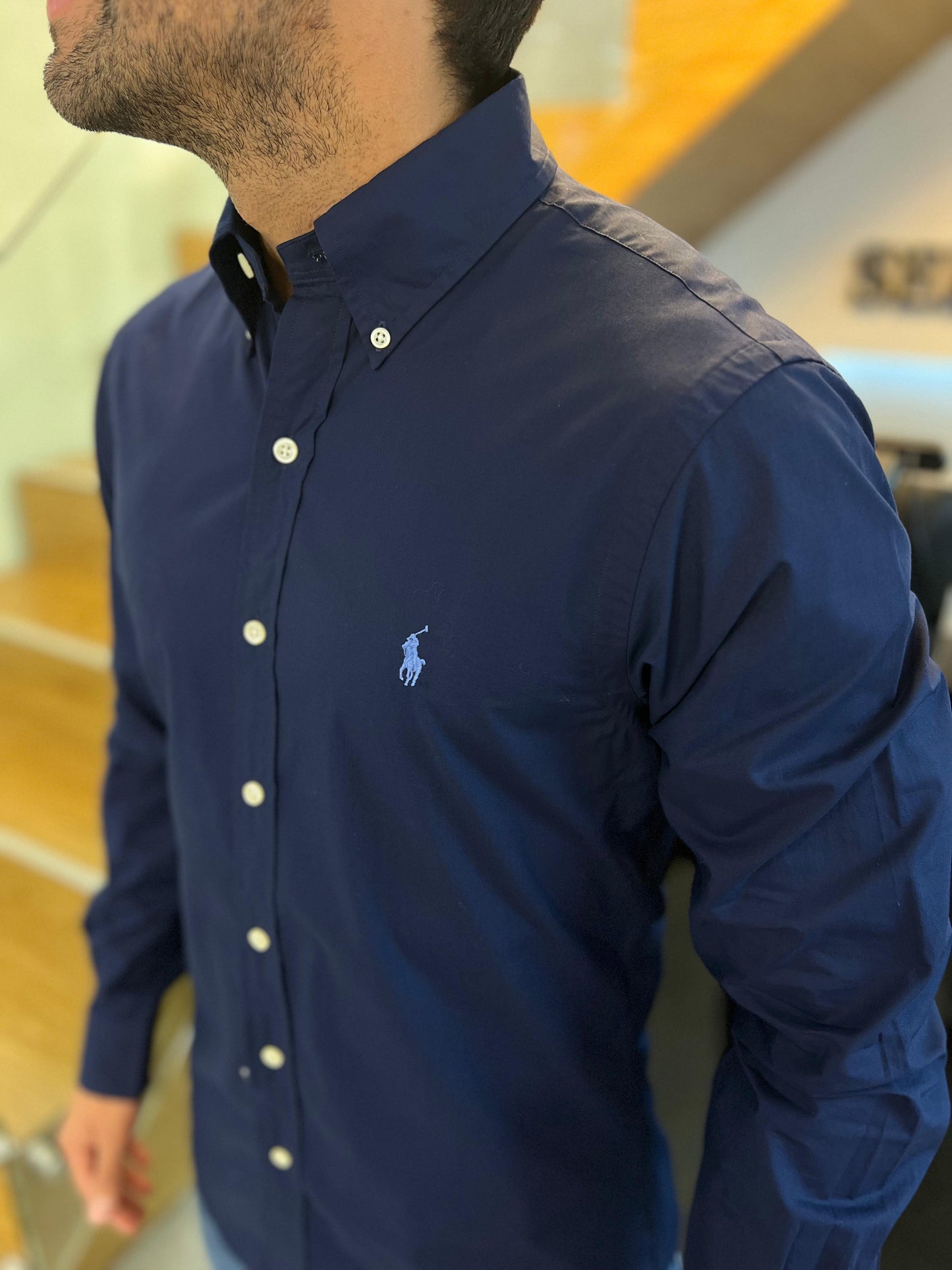 Camisa Polo R.L hombre Algodón Slim Fit Azul