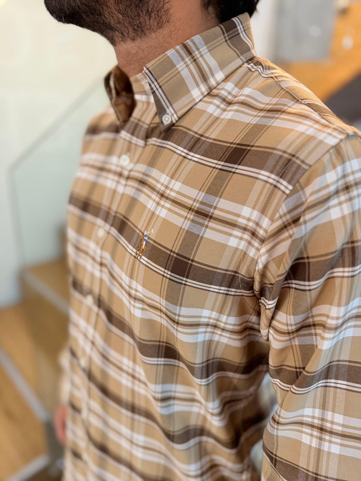 Camisa Polo R.L hombre Algodón Cuadros Cafés Caballo Multicolor