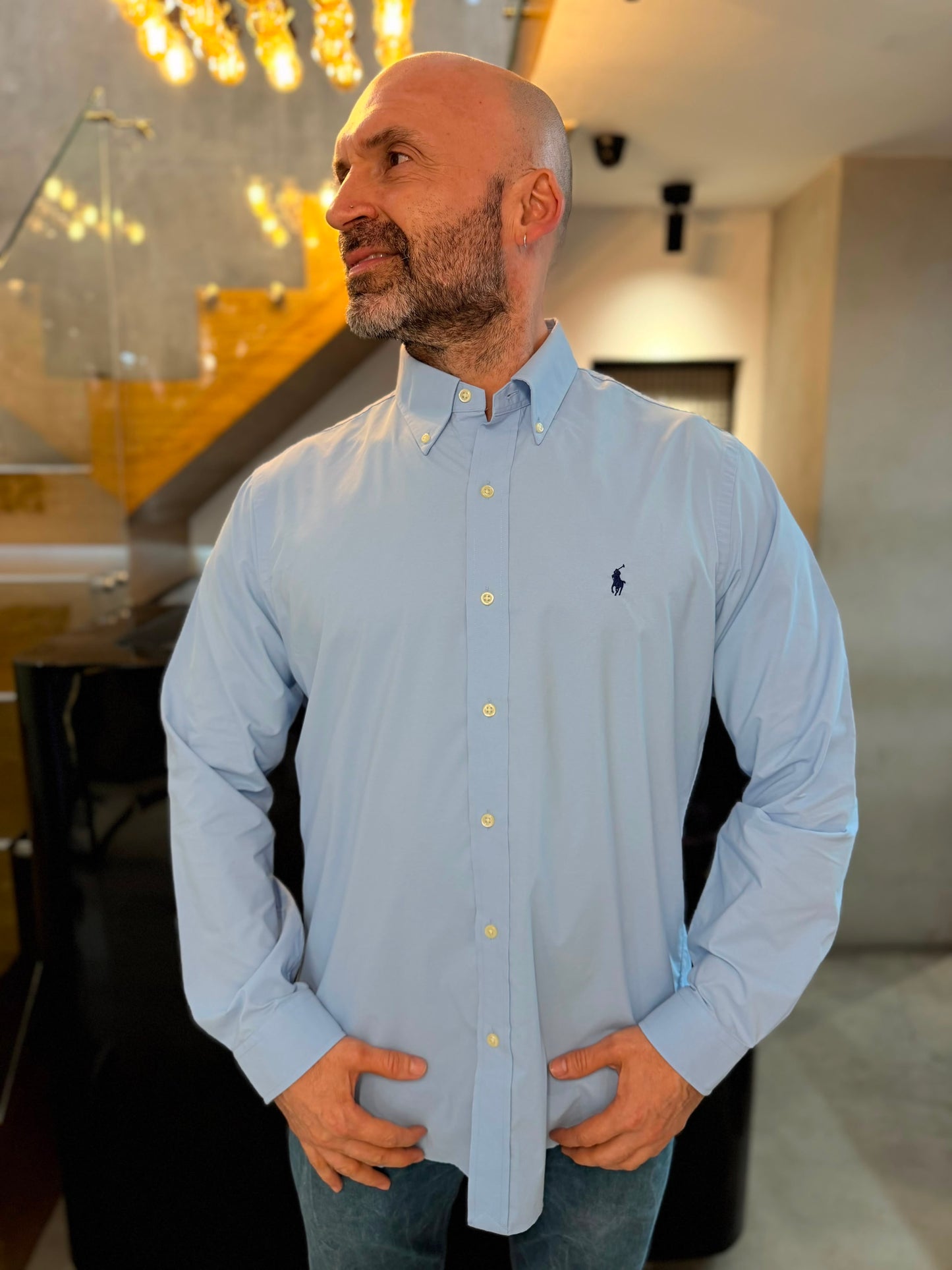 Camisa Polo R.L hombre Algodón Performance Azul Cielo Caballo Azul