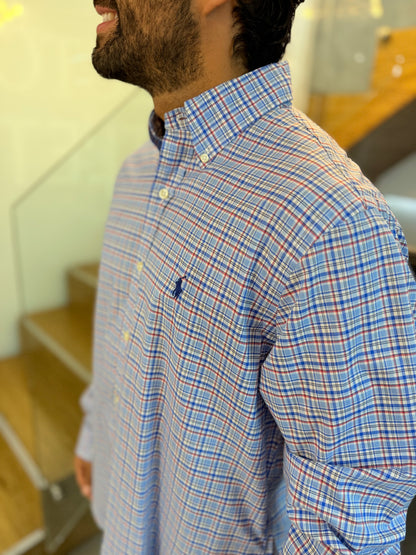Camisa Polo R.L hombre Algodón Cuadros Azules Caballo Azul