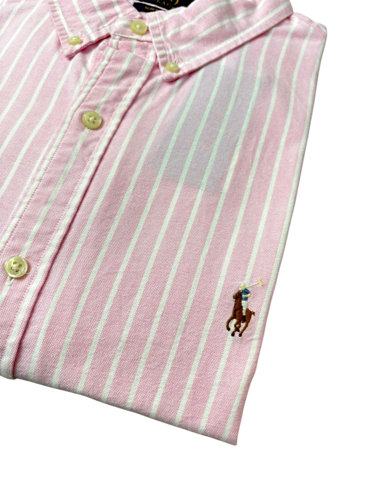 Camisa Polo R.L hombre Oxford Slim Fit Rayas Rosadas
