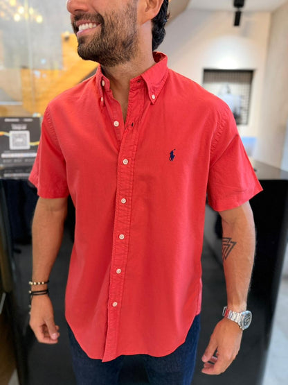 Camisa Polo R.L hombre Manga Corta Algodón Coral Caballo Azul