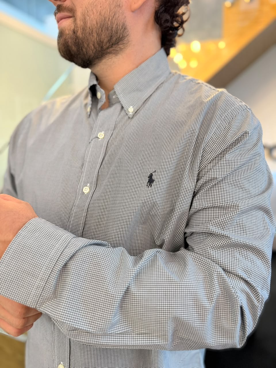 Camisa Polo R.L hombre Algodón Cuadros Negros Caballo Negro