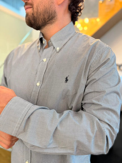 Camisa Polo R.L hombre Algodón Cuadros Negros Caballo Negro