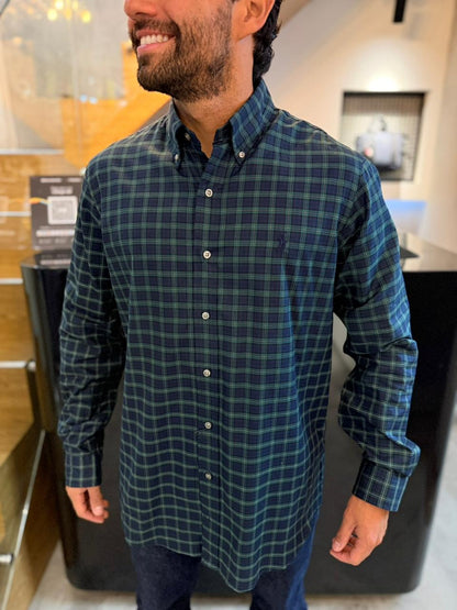 Camisa Polo R.L hombre Algodón Cuadros Azules Caballo Azul