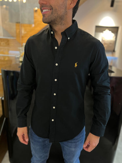 Camisa Polo R.L hombre Oxford Slim Fit Negra