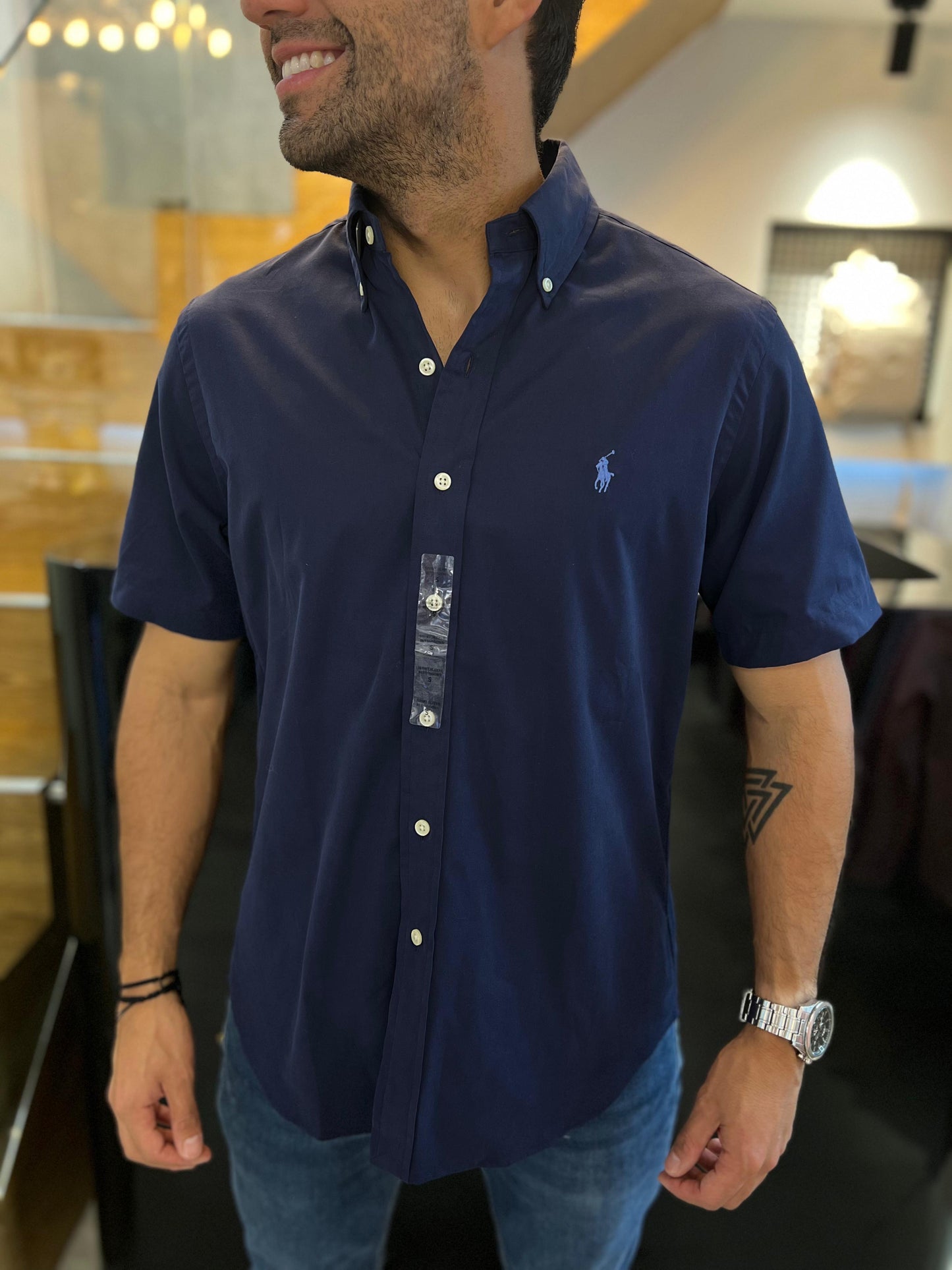 Camisa Polo R.L Azul Manga Corta hombre