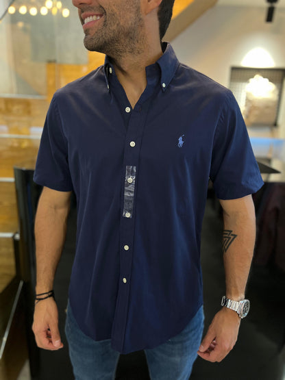 Camisa Polo R.L Azul Manga Corta hombre
