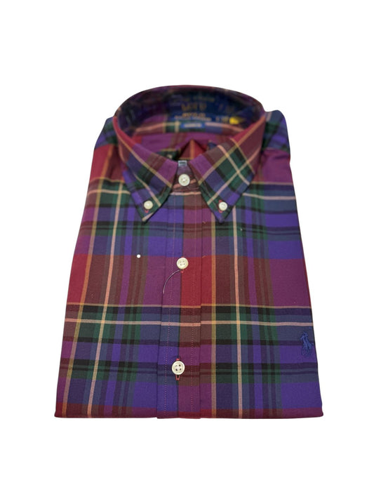 Camisa Polo R.L hombre Algodón Cuadros Morados Caballo Azul