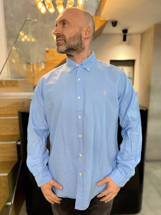 Camisa Polo R.L hombre Oxford Azul Cielo Caballo Rosado