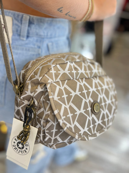 Bolso Manos Libres Dorado Estampado