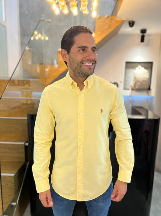 Camisa Polo R.L hombre Oxford Slim Fit Amarilla