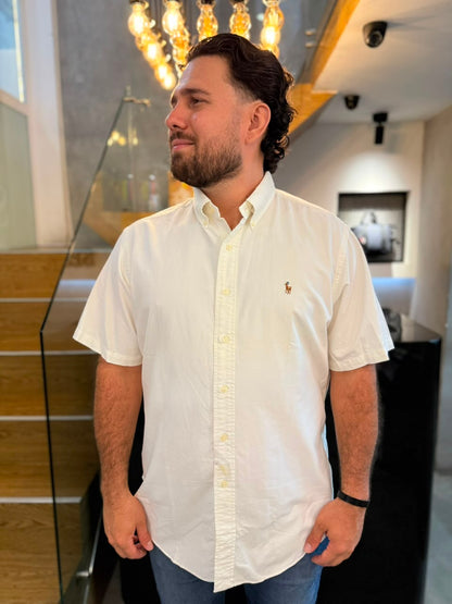 Camisa Polo R.L hombre Oxford  Manga Corta Blanca Caballo Multicolor