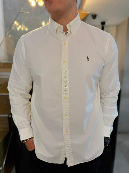 Camisa Polo R.L hombre Oxford Blanca Caballo Multicolor