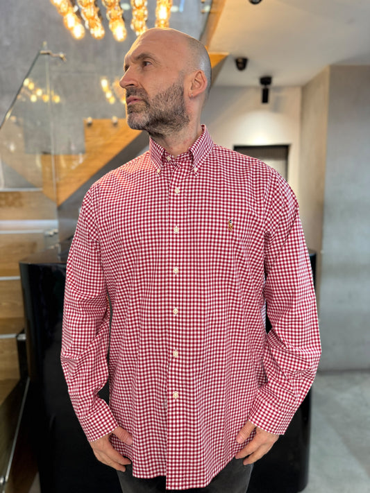Camisa Polo R.L hombre Algodón Cuadros Rojos Con Blanco Caballo Multicolor