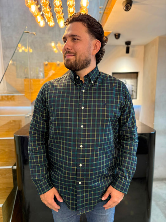 Camisa Polo R.L hombre Algodon Cuadros Azules Caballo Azul