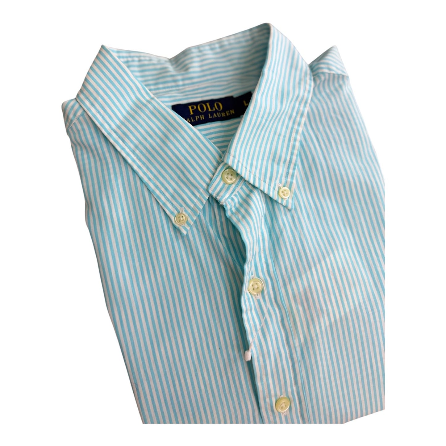 Camisa Polo R.L hombre Algodón Rayas Celestes Con Blanco Caballo Fucsia