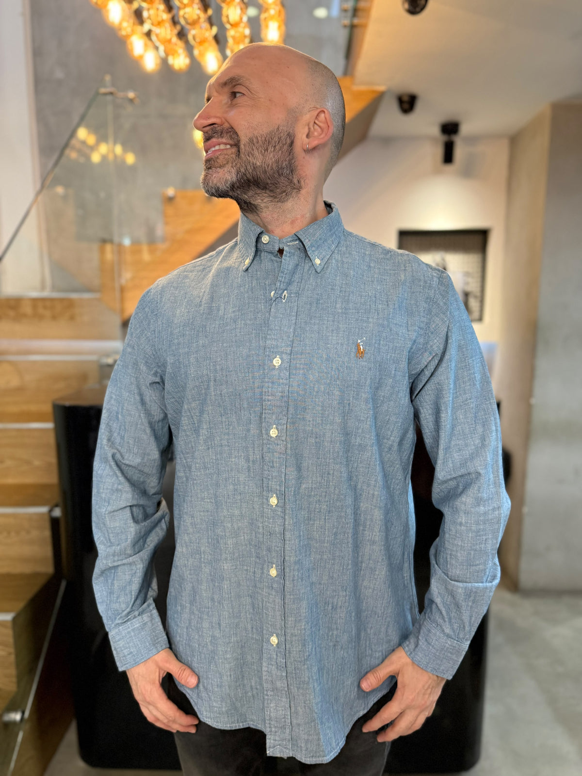 Camisa Polo R.L hombre algodón Denim Caballo Multicolor