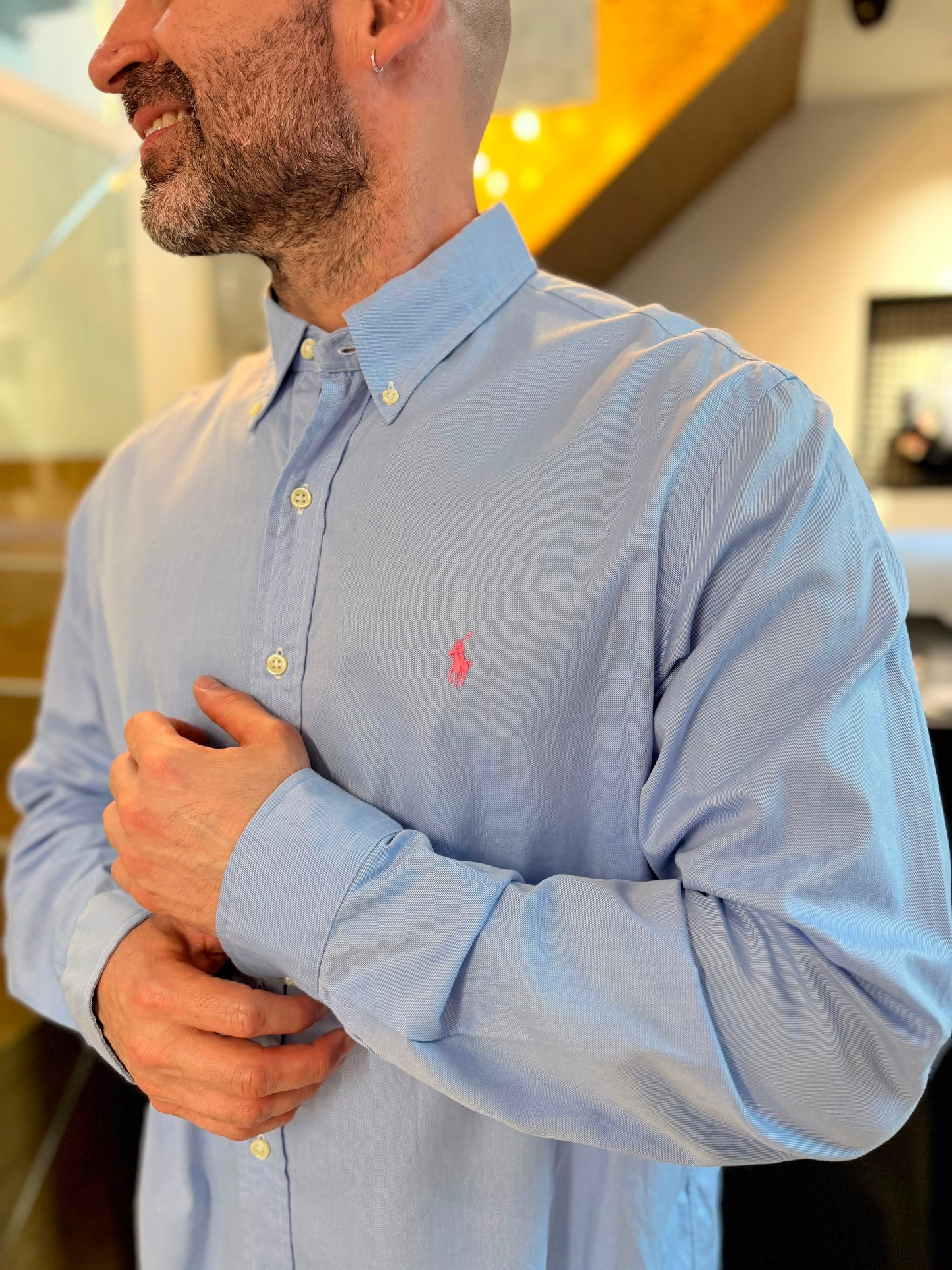 Camisa Polo R.L hombre Algodón Celeste Caballo Rosa