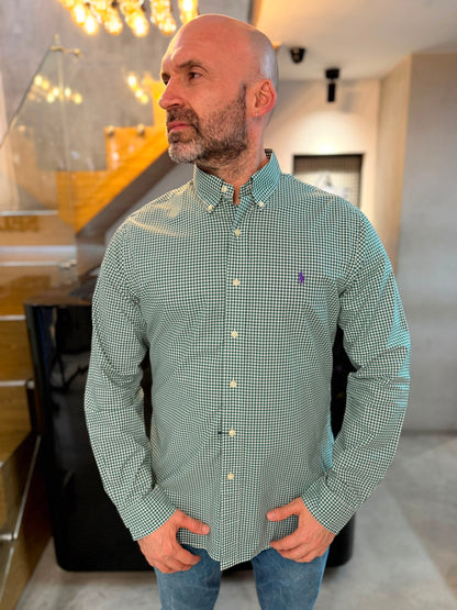 Camisa Polo R.L hombre Algodón Slim Fit Cuadros Verdes  Caballo Morado