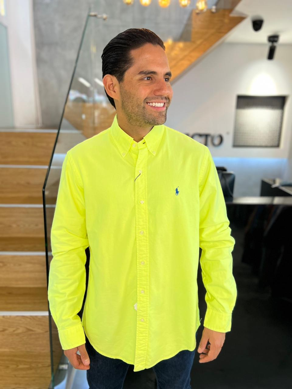 Camisa Polo R.L hombre Oxford Verde Neón