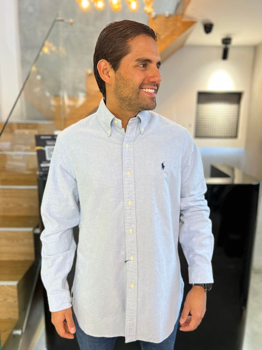Camisa Polo R.L hombre Oxford Celeste