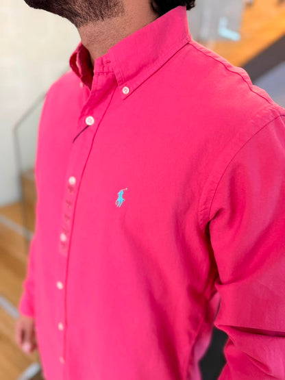 Camisa Polo R.L hombre Oxford Coral Caballo Celeste