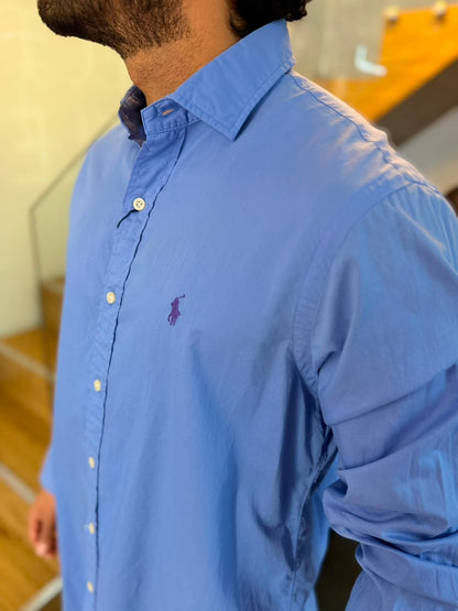 Camisa Polo R.L hombre Algodón Celeste Caballo Morado