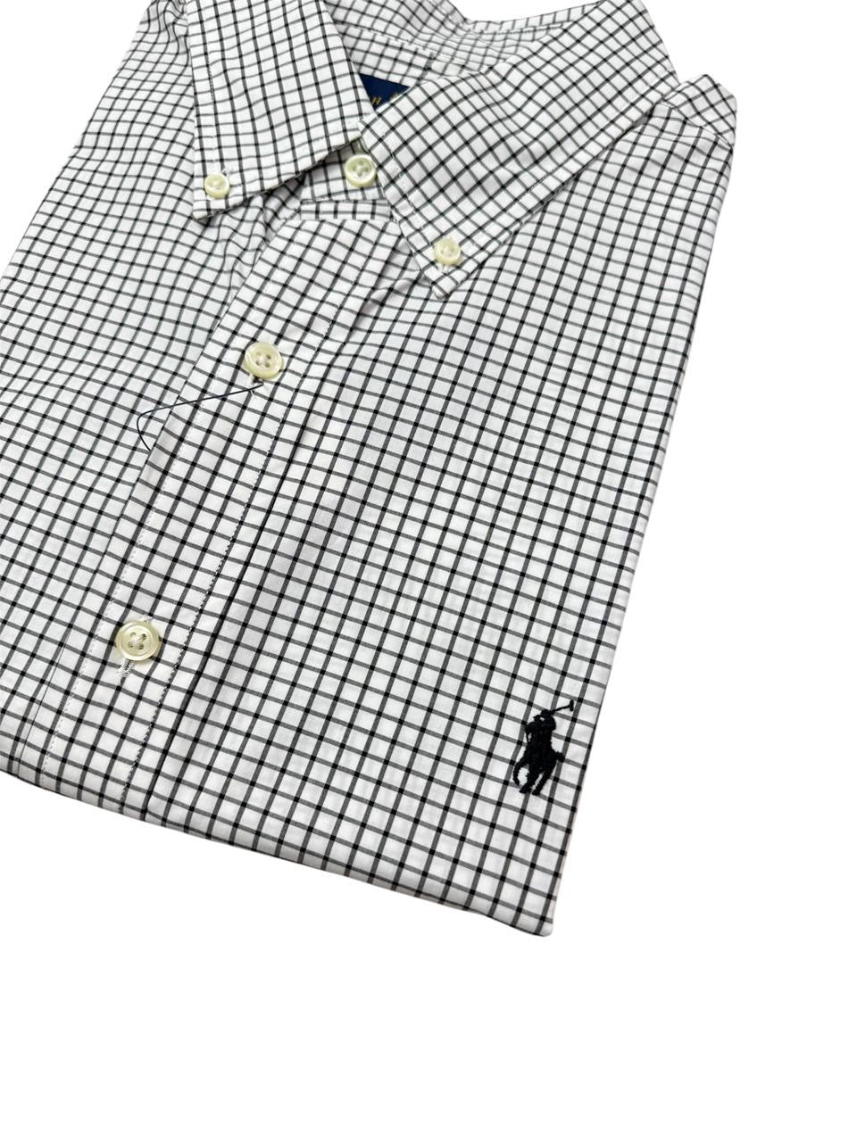 Camisa Polo R.L hombre Algodón Cuadros Negros Caballo Negro
