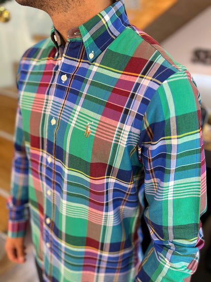 Camisa Polo R.L hombre Oxford Cuadros Caballo Multicolor