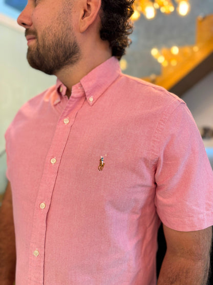 Camisa Polo R.L hombre Oxford   Manga Corta Rosada Caballo Multicolor
