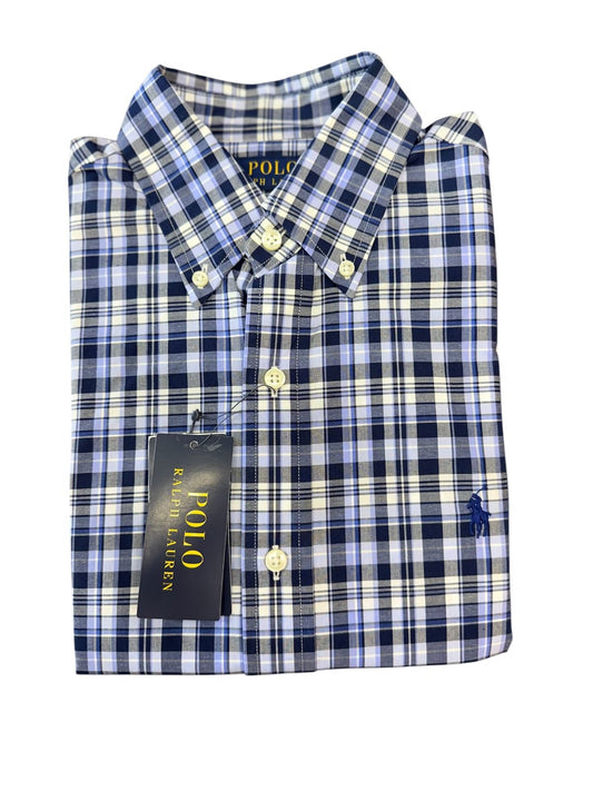 Camisa Polo R.L hombre Algodón Cuadros Azules Caballo Azul