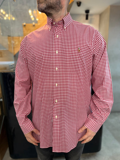 Camisa Polo R.L hombre Algodón Cuadros Rojos Con Blanco Caballo Multicolor