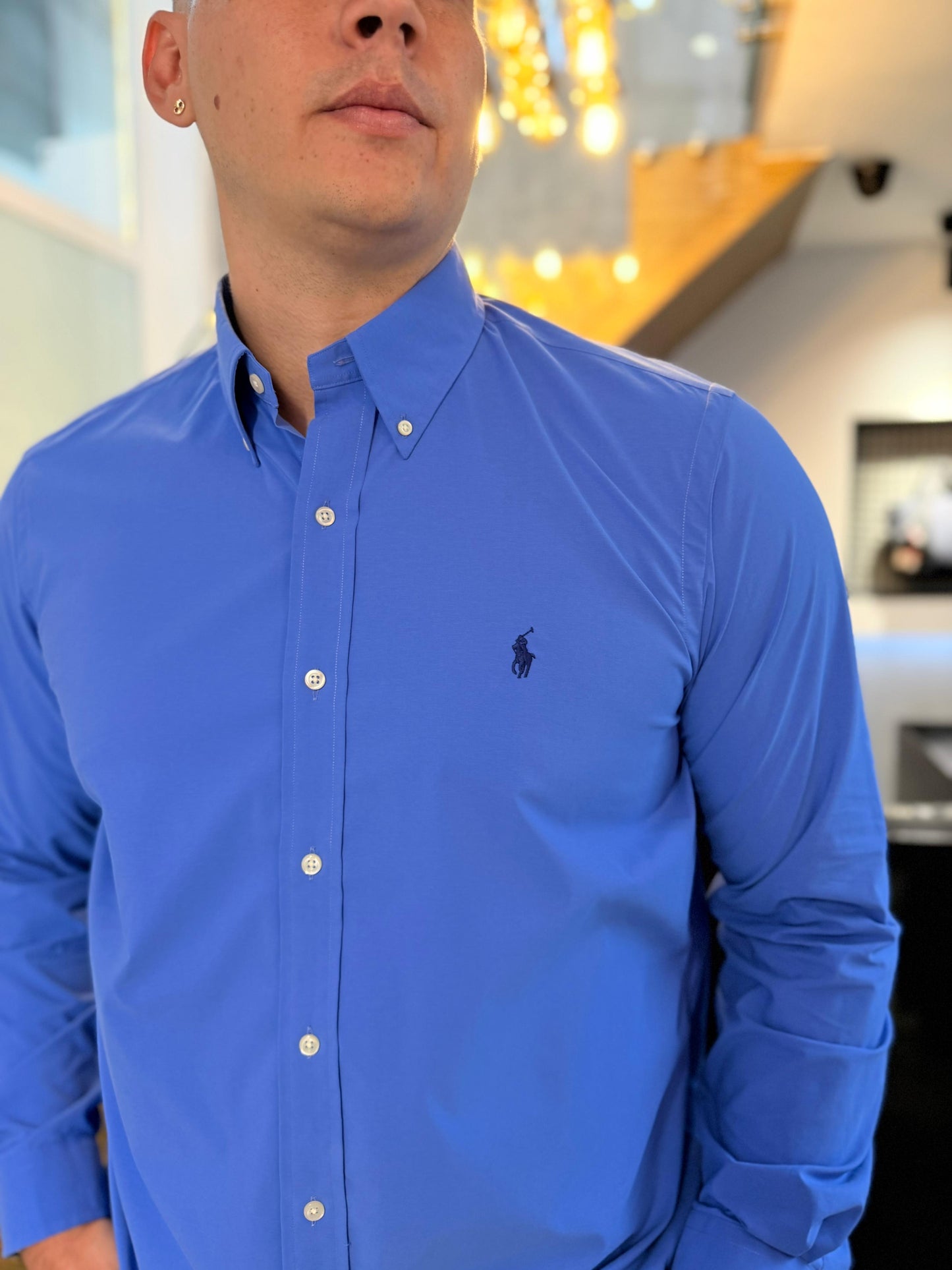 Camisa Polo R.L hombre Performance Azul Caballo Azul